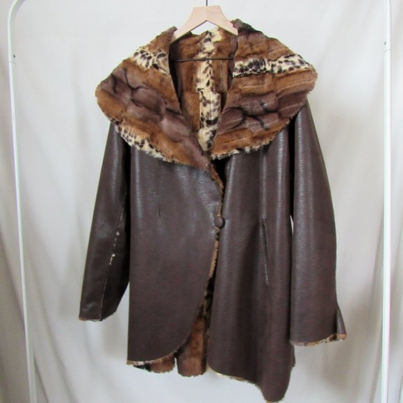 VINTAGE Glamorous 90s Plush Faux Fur Coat Mixed Animal Print Chi By Falchi Brand - Picture 11 of 13